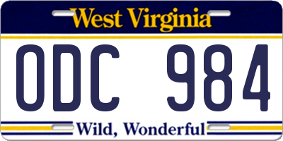 WV license plate ODC984