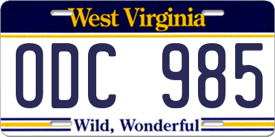 WV license plate ODC985