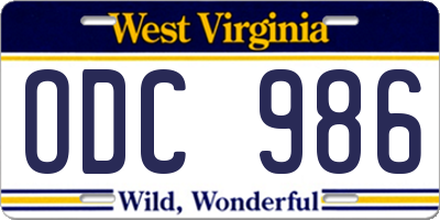 WV license plate ODC986