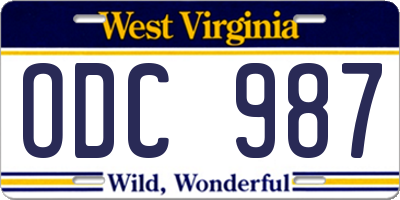 WV license plate ODC987
