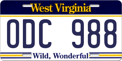 WV license plate ODC988