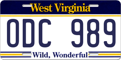 WV license plate ODC989