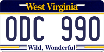 WV license plate ODC990