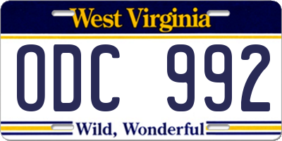 WV license plate ODC992