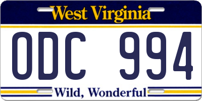 WV license plate ODC994