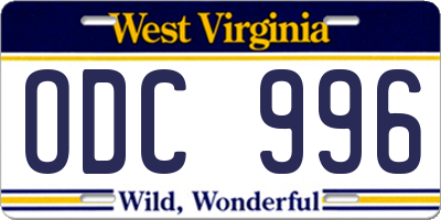 WV license plate ODC996