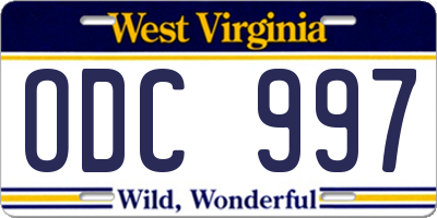WV license plate ODC997