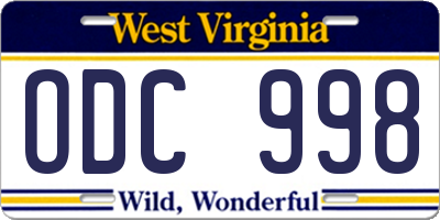 WV license plate ODC998
