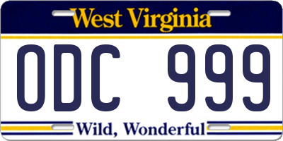 WV license plate ODC999