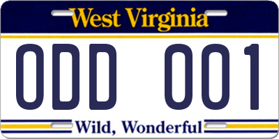 WV license plate ODD001