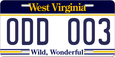 WV license plate ODD003