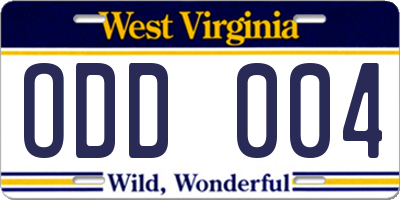 WV license plate ODD004
