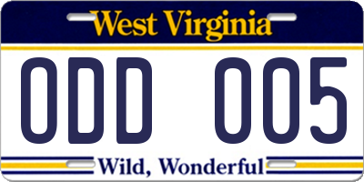 WV license plate ODD005