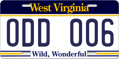 WV license plate ODD006