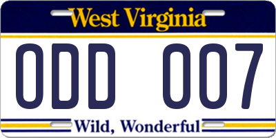 WV license plate ODD007