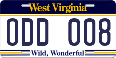 WV license plate ODD008