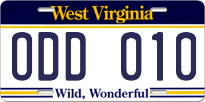 WV license plate ODD010