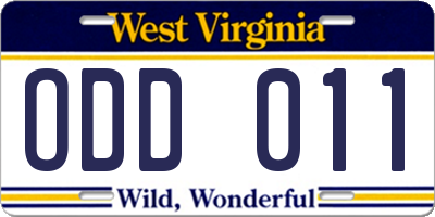 WV license plate ODD011