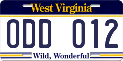 WV license plate ODD012