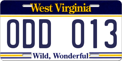 WV license plate ODD013