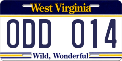 WV license plate ODD014