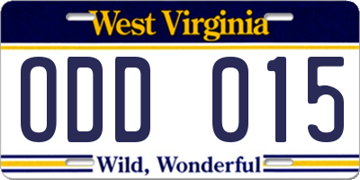 WV license plate ODD015