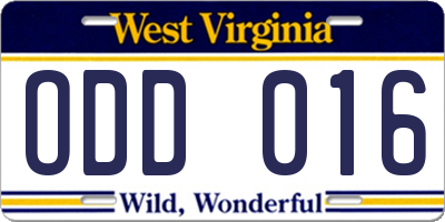 WV license plate ODD016