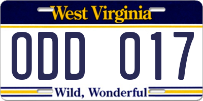 WV license plate ODD017