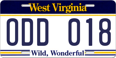 WV license plate ODD018