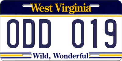 WV license plate ODD019