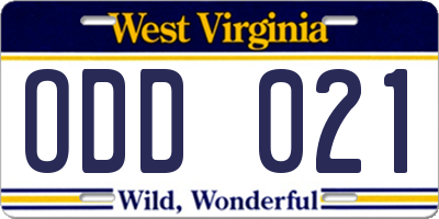 WV license plate ODD021