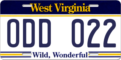WV license plate ODD022