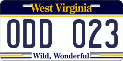 WV license plate ODD023
