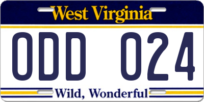 WV license plate ODD024
