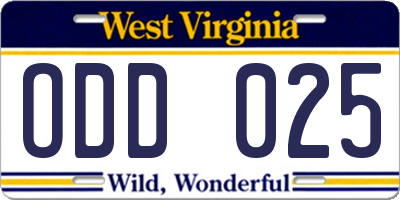WV license plate ODD025