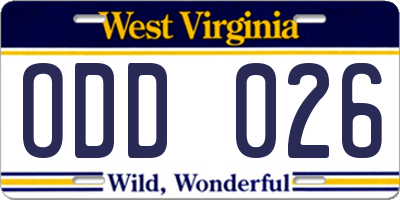 WV license plate ODD026