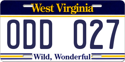 WV license plate ODD027