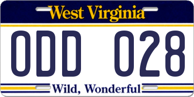 WV license plate ODD028