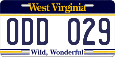 WV license plate ODD029