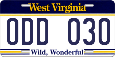 WV license plate ODD030