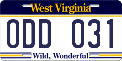 WV license plate ODD031