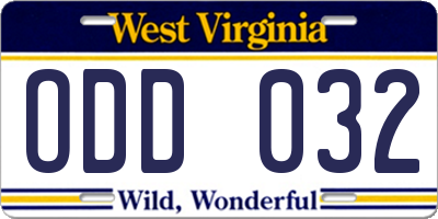 WV license plate ODD032