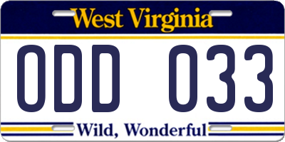 WV license plate ODD033
