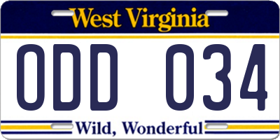 WV license plate ODD034