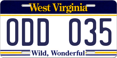 WV license plate ODD035