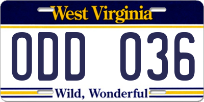 WV license plate ODD036