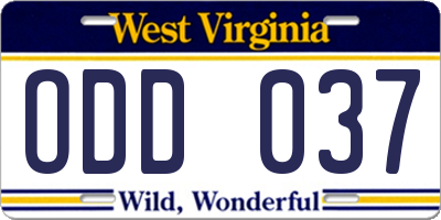 WV license plate ODD037