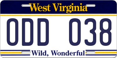 WV license plate ODD038