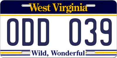 WV license plate ODD039
