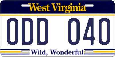 WV license plate ODD040